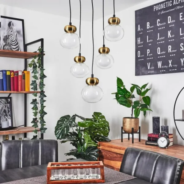 hofstein Suspension Arusi Bronze, Noir, 5 lumières* Lampes En Verre