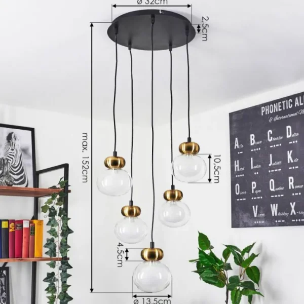 hofstein Suspension Arusi Bronze, Noir, 5 lumières* Lampes En Verre