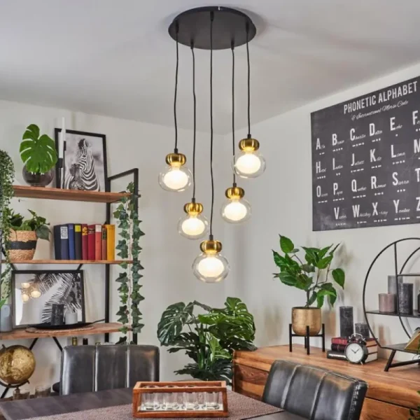 hofstein Suspension Arusi Bronze, Noir, 5 lumières* Lampes En Verre