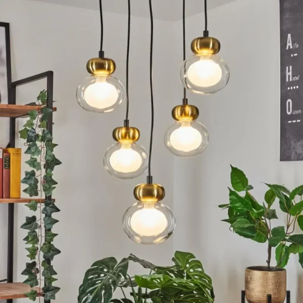 hofstein Suspension Arusi Bronze, Noir, 5 lumières* Lampes En Verre
