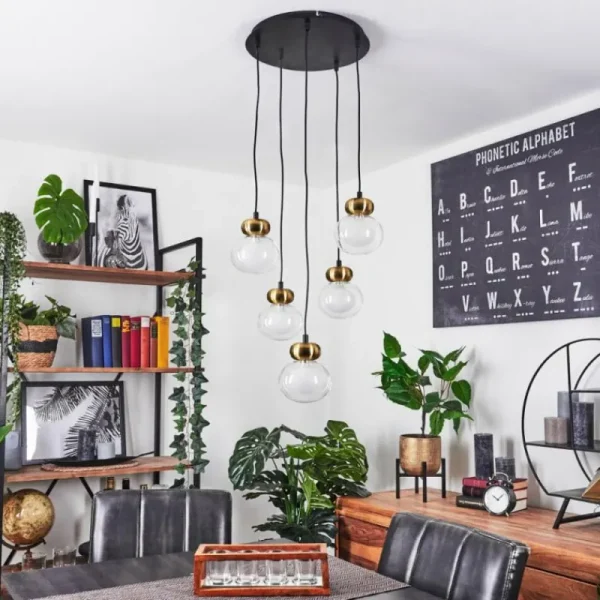hofstein Suspension Arusi Bronze, Noir, 5 lumières* Lampes En Verre