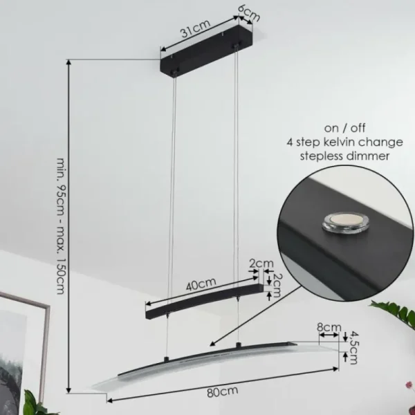 hofstein Suspension Balcairn LED Noir, 4 lumières* Lampes En Verre