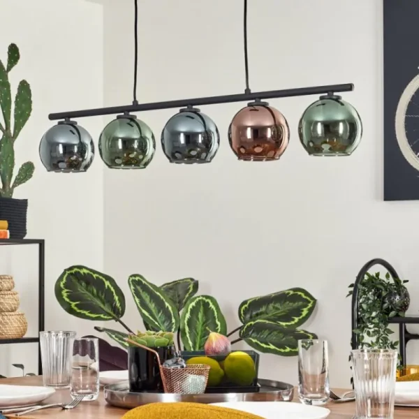 hofstein Suspension Belp Noir, 5 lumières* Lampes En Verre