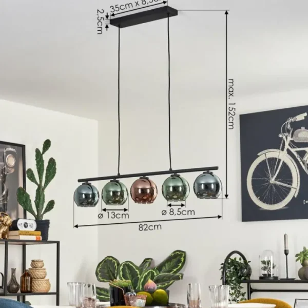 hofstein Suspension Belp Noir, 5 lumières* Lampes En Verre