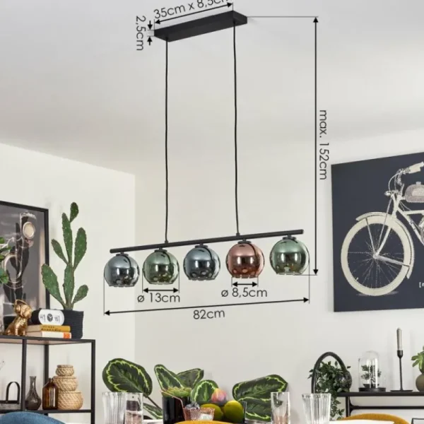 hofstein Suspension Belp Noir, 5 lumières* Lampes En Verre