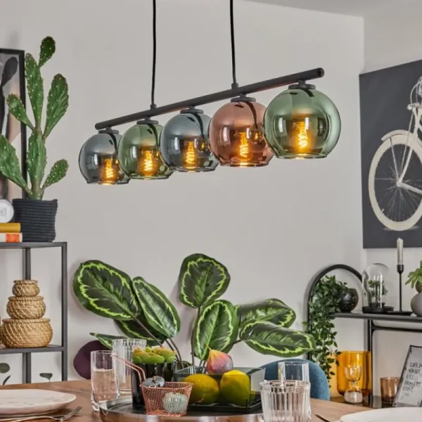 hofstein Suspension Belp Noir, 5 lumières* Lampes En Verre