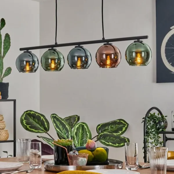 hofstein Suspension Belp Noir, 5 lumières* Lampes En Verre