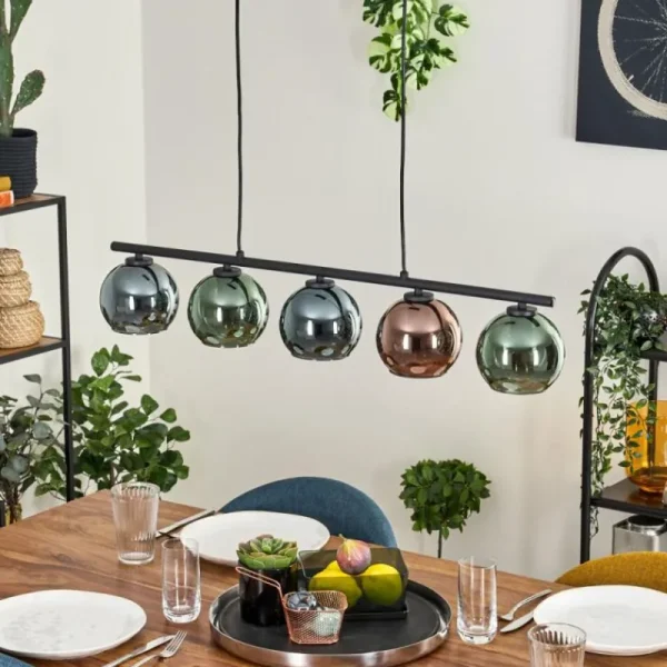hofstein Suspension Belp Noir, 5 lumières* Lampes En Verre