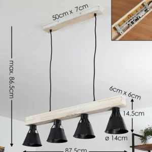 hofstein Suspension Berkeley Bois clair, Noir, 4 lumières* Lampes Modernes