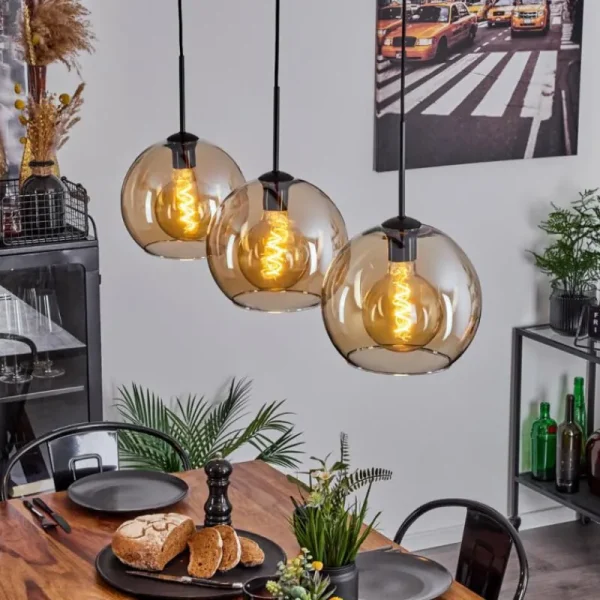 hofstein Suspension Boules 25 cm Koyoto Ambre, 3 lumières* Lampes En Verre