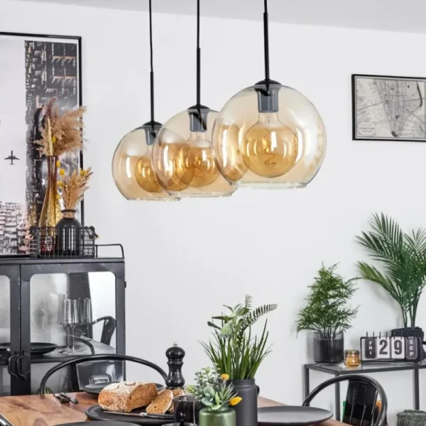 hofstein Suspension Boules 25 cm Koyoto Ambre, 3 lumières* Lampes En Verre