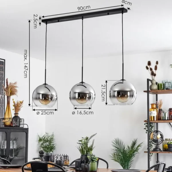 hofstein Suspension Boules 25 cm Koyoto Chrome, Clair, 3 lumières* Lampes En Verre