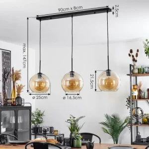 hofstein Suspension Boules 25 cm Koyoto Ambre, 3 lumières* Lampes En Verre