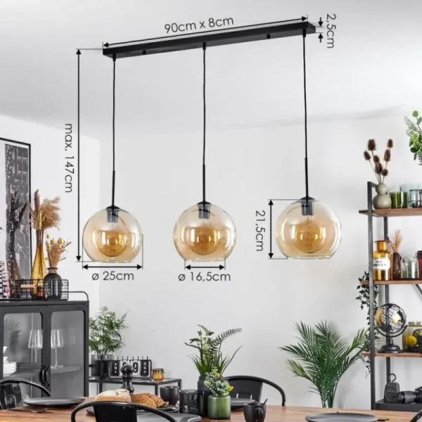 hofstein Suspension Boules 25 cm Koyoto Ambre, 3 lumières* Lampes En Verre