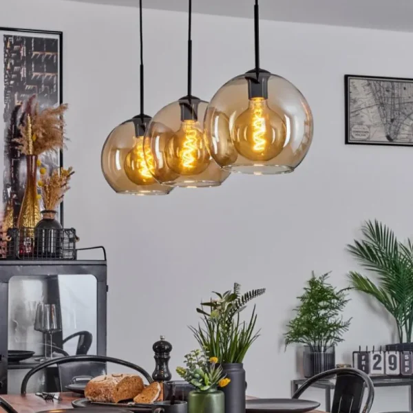 hofstein Suspension Boules 25 cm Koyoto Ambre, 3 lumières* Lampes En Verre