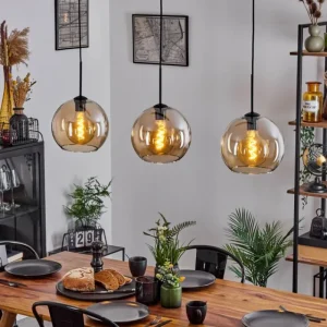 hofstein Suspension Boules 25 cm Koyoto Ambre, 3 lumières* Lampes En Verre