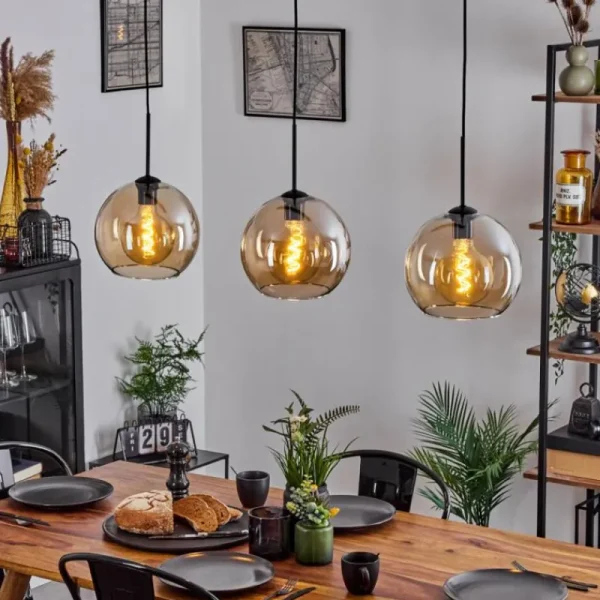 hofstein Suspension Boules 25 cm Koyoto Ambre, 3 lumières* Lampes En Verre