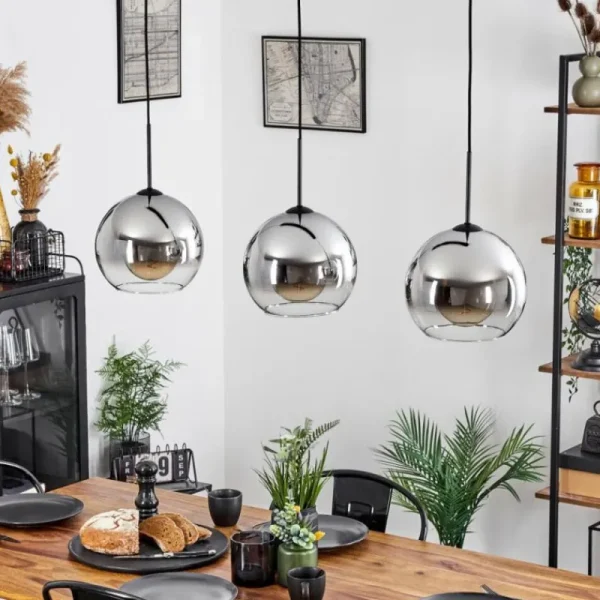 hofstein Suspension Boules 25 cm Koyoto Chrome, Clair, 3 lumières* Lampes En Verre