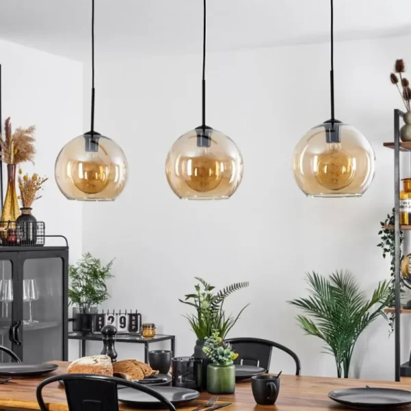 hofstein Suspension Boules 25 cm Koyoto Ambre, 3 lumières* Lampes En Verre