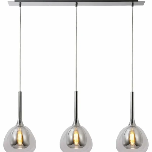 Luminaires Brilliant Suspension Brilliant Hadan Chrome, 3 lumières* Lampes En Verre