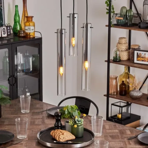 hofstein Suspension Caimitte Clair, Fumé, 3 lumières* Lampes Modernes