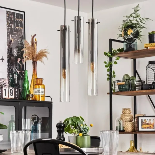 hofstein Suspension Caimitte Clair, Fumé, 3 lumières* Lampes Modernes