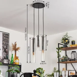 hofstein Suspension Caimitte Clair, Fumé, 3 lumières* Lampes Modernes