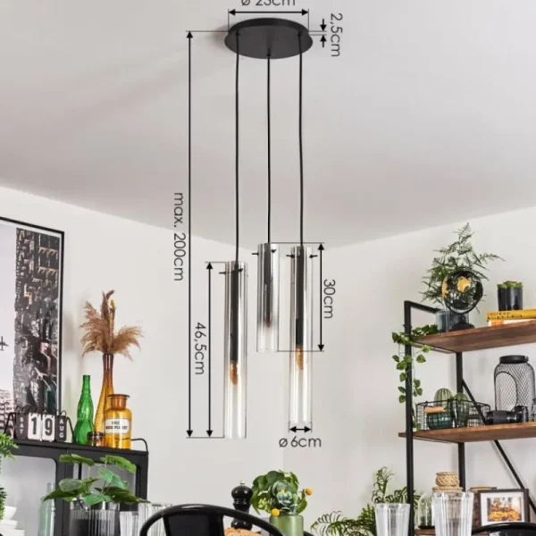 hofstein Suspension Caimitte Clair, Fumé, 3 lumières* Lampes Modernes