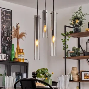 hofstein Suspension Caimitte Clair, Fumé, 3 lumières* Lampes Modernes