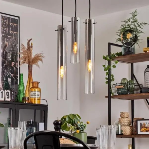 hofstein Suspension Caimitte Clair, Fumé, 3 lumières* Lampes Modernes