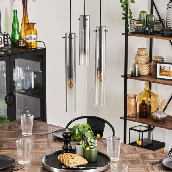 hofstein Suspension Caimitte Clair, Fumé, 3 lumières* Lampes Modernes
