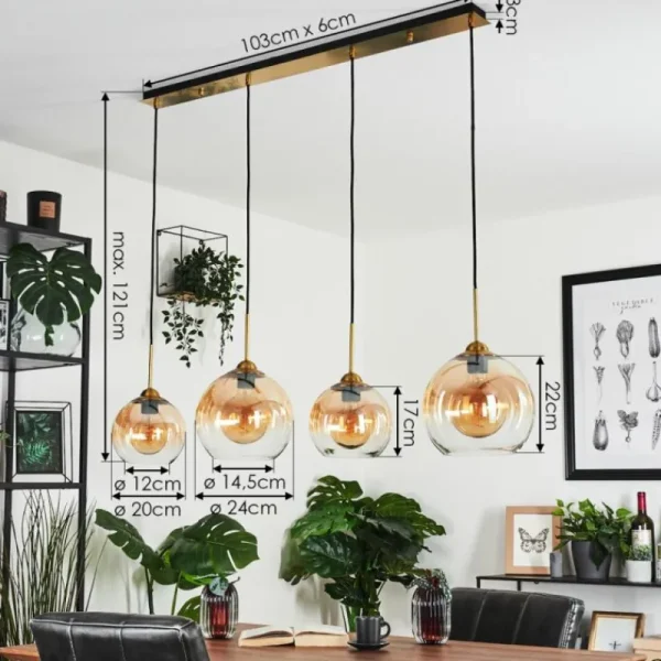 hofstein Suspension Calapa Laiton, 4 lumières* Lampes En Verre