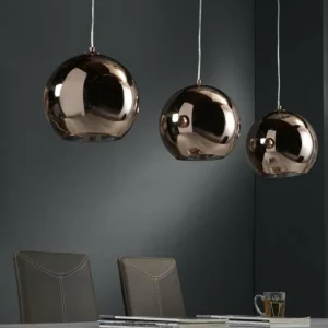 hofstein Suspension Cattenscop Cuivre, 3 lumières* Lampes En Verre