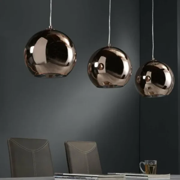 hofstein Suspension Cattenscop Cuivre, 3 lumières* Lampes En Verre