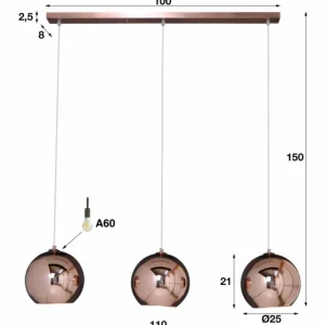 hofstein Suspension Cattenscop Cuivre, 3 lumières* Lampes En Verre