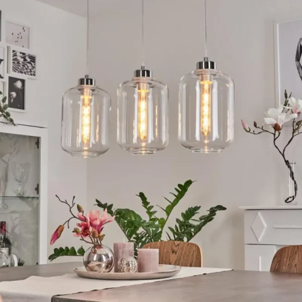 hofstein Suspension Chiedent Chrome, 3 lumières* Lampes En Verre