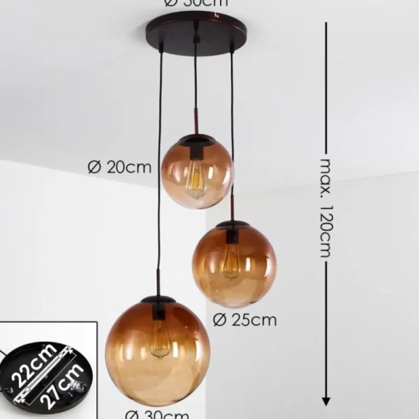 hofstein Suspension Degevos Brun, 3 lumières* Lampes En Verre
