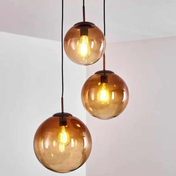 hofstein Suspension Degevos Brun, 3 lumières* Lampes En Verre
