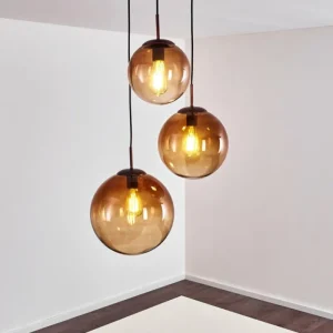 hofstein Suspension Degevos Brun, 3 lumières* Lampes En Verre