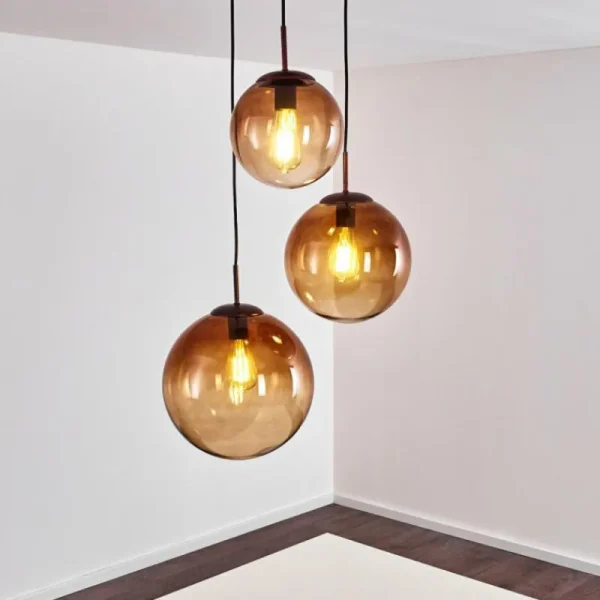 hofstein Suspension Degevos Brun, 3 lumières* Lampes En Verre