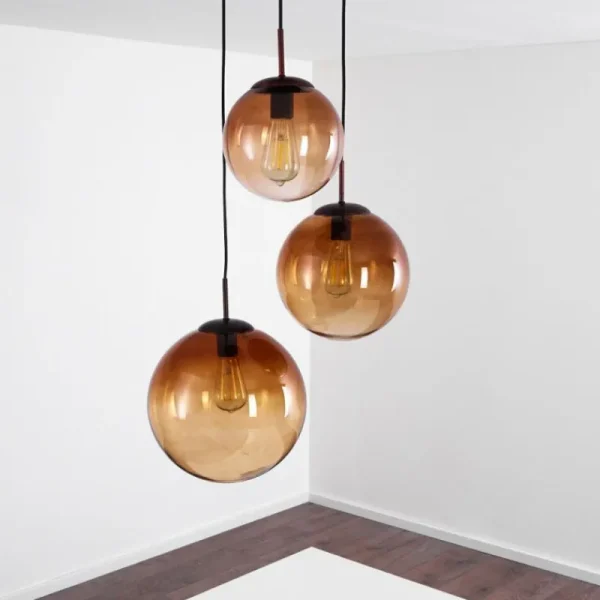 hofstein Suspension Degevos Brun, 3 lumières* Lampes En Verre