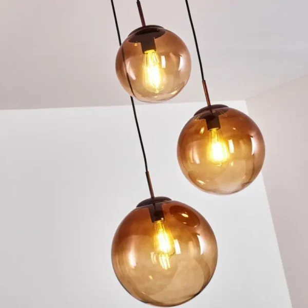 hofstein Suspension Degevos Brun, 3 lumières* Lampes En Verre