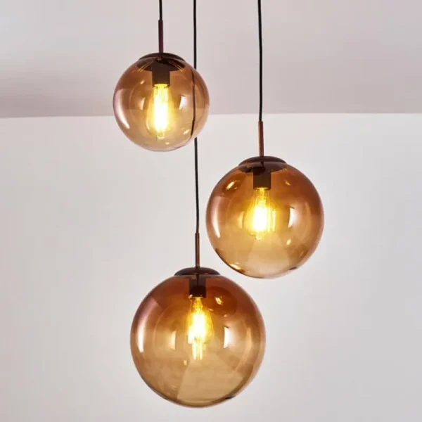hofstein Suspension Degevos Brun, 3 lumières* Lampes En Verre