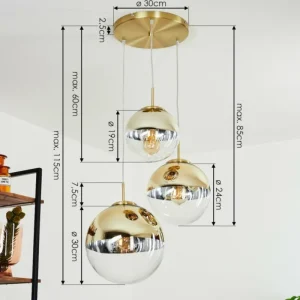 hofstein Suspension Degevos Or, 3 lumières* Lampes En Verre