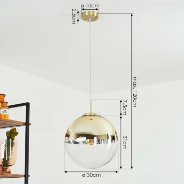 hofstein Suspension Degevos Or, 1 lumière* Lampes En Verre