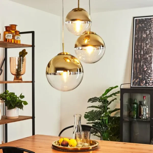 hofstein Suspension Degevos Or, 3 lumières* Lampes En Verre
