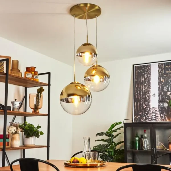 hofstein Suspension Degevos Or, 3 lumières* Lampes En Verre