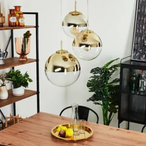hofstein Suspension Degevos Or, 3 lumières* Lampes En Verre