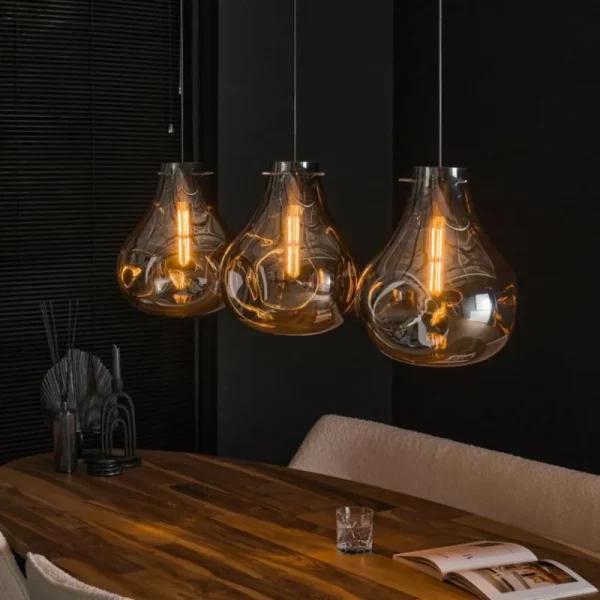 hofstein Suspension Dent Anthracite, 3 lumières* Lampes En Verre