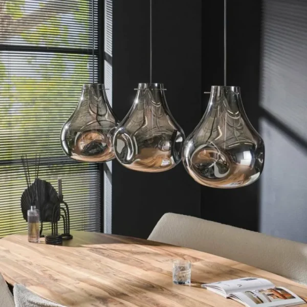 hofstein Suspension Dent Anthracite, 3 lumières* Lampes En Verre